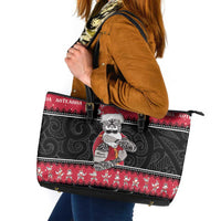 New Zealand Santa Tiki Christmas Leather Tote Bag Meri Kirihimete LT05 Black - Polynesian Pride