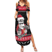 New Zealand Santa Tiki Christmas Summer Maxi Dress Meri Kirihimete LT05 Women Black - Polynesian Pride