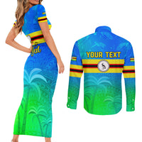 Personalised Solomon Islands Choiseul Province Day Couples Matching Short Sleeve Bodycon Dress and Long Sleeve Button Shirt Sea Turtle Tribal Pattern LT05 - Polynesian Pride