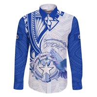 Personalised Northern Mariana Islands Commonwealth Day Family Matching Off Shoulder Maxi Dress and Hawaiian Shirt Simple Style LT05 Dad's Shirt - Long Sleeve Blue - Polynesian Pride