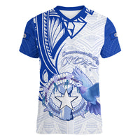 Personalised Northern Mariana Islands Commonwealth Day Women V Neck T Shirt Simple Style LT05 Female Blue - Polynesian Pride