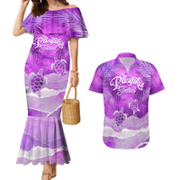 Personalised Pasifika Festival Couples Matching Mermaid Dress and Hawaiian Shirt Violet Tropical Turtle LT05 Violet - Polynesian Pride
