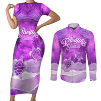 Personalised Pasifika Festival Couples Matching Short Sleeve Bodycon Dress and Long Sleeve Button Shirt Violet Tropical Turtle LT05 Violet - Polynesian Pride