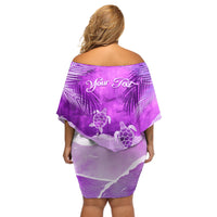 Personalised Pasifika Festival Off Shoulder Short Dress Violet Tropical Turtle LT05 - Polynesian Pride