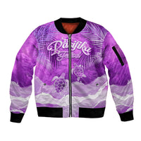 Personalised Pasifika Festival Sleeve Zip Bomber Jacket Violet Tropical Turtle LT05 Unisex Violet - Polynesian Pride
