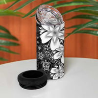 Polynesia Romantic Valentine 4 in 1 Can Cooler Tumbler Sea Turtle Couple With Black Plumeria