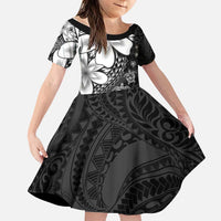 Polynesia Romantic Valentine Family Matching Tank Maxi Dress and Hawaiian Shirt Sea Turtle Couple With Black Plumeria LT05 Daughter's Dress Black - Polynesian Pride