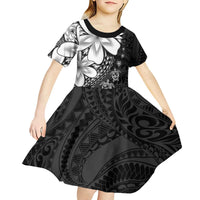 Polynesia Romantic Valentine Kid Short Sleeve Dress Sea Turtle Couple With Black Plumeria