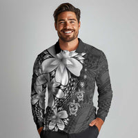 Polynesia Romantic Valentine Long Sleeve Polo Shirt Sea Turtle Couple With Black Plumeria