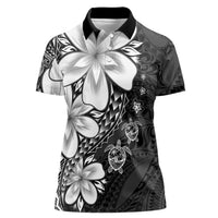 Polynesia Romantic Valentine Women Polo Shirt Sea Turtle Couple With Black Plumeria
