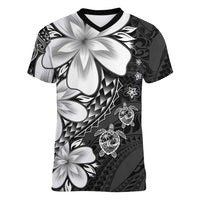 Polynesia Romantic Valentine Women V-Neck T-Shirt Sea Turtle Couple With Black Plumeria LT05 Female Black - Polynesian Pride