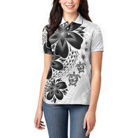Polynesia Romantic Valentine Women Polo Shirt Sea Turtle Couple With White Plumeria