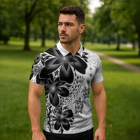 Polynesia Romantic Valentine Zipper Polo Shirt Sea Turtle Couple With White Plumeria