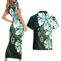 Polynesia Romantic Valentine Couples Matching Short Sleeve Bodycon Dress and Hawaiian Shirt Sea Turtle Couple With Aqua Gradient Plumeria LT05 - Polynesian Pride