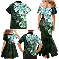 Polynesia Romantic Valentine Family Matching Mermaid Dress and Hawaiian Shirt Sea Turtle Couple With Aqua Gradient Plumeria