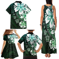 Polynesia Romantic Valentine Family Matching Tank Maxi Dress and Hawaiian Shirt Sea Turtle Couple With Aqua Gradient Plumeria