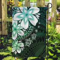 Polynesia Romantic Valentine Garden Flag Sea Turtle Couple With Aqua Gradient Plumeria LT05 Garden Flag Aqua - Polynesian Pride