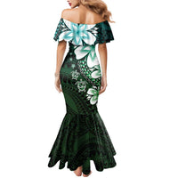 Polynesia Romantic Valentine Mermaid Dress Sea Turtle Couple With Aqua Gradient Plumeria