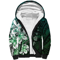 Polynesia Romantic Valentine Sherpa Hoodie Sea Turtle Couple With Aqua Gradient Plumeria
