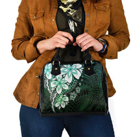 Polynesia Romantic Valentine Shoulder Handbag Sea Turtle Couple With Aqua Gradient Plumeria