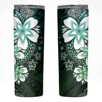 Polynesia Romantic Valentine Skinny Tumbler Sea Turtle Couple With Aqua Gradient Plumeria