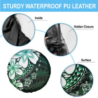 Polynesia Romantic Valentine Spare Tire Cover Sea Turtle Couple With Aqua Gradient Plumeria