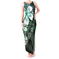 Polynesia Romantic Valentine Tank Maxi Dress Sea Turtle Couple With Aqua Gradient Plumeria