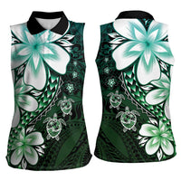 Polynesia Romantic Valentine Women Sleeveless Polo Shirt Sea Turtle Couple With Aqua Gradient Plumeria LT05 - Polynesian Pride