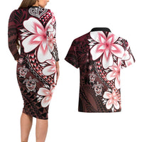 Polynesia Romantic Valentine Couples Matching Long Sleeve Bodycon Dress and Hawaiian Shirt Sea Turtle Couple With Red Gradient Plumeria LT05 - Polynesian Pride