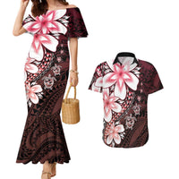 Polynesia Romantic Valentine Couples Matching Mermaid Dress and Hawaiian Shirt Sea Turtle Couple With Red Gradient Plumeria LT05 Red - Polynesian Pride
