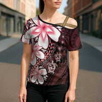 Polynesia Romantic Valentine Cross Shoulder Shirt Sea Turtle Couple With Red Gradient Plumeria