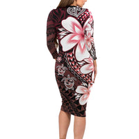 Polynesia Romantic Valentine Family Matching Long Sleeve Bodycon Dress and Hawaiian Shirt Sea Turtle Couple With Red Gradient Plumeria