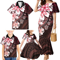 Polynesia Romantic Valentine Family Matching Mermaid Dress and Hawaiian Shirt Sea Turtle Couple With Red Gradient Plumeria