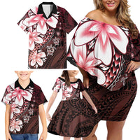 Polynesia Romantic Valentine Family Matching Off Shoulder Short Dress and Hawaiian Shirt Sea Turtle Couple With Red Gradient Plumeria LT05 - Polynesian Pride