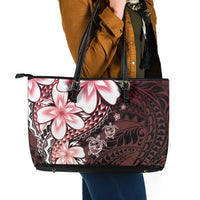 Polynesia Romantic Valentine Leather Tote Bag Sea Turtle Couple With Red Gradient Plumeria