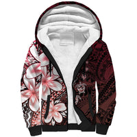 Polynesia Romantic Valentine Sherpa Hoodie Sea Turtle Couple With Red Gradient Plumeria