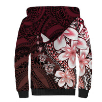 Polynesia Romantic Valentine Sherpa Hoodie Sea Turtle Couple With Red Gradient Plumeria