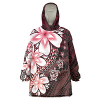 Polynesia Romantic Valentine Wearable Blanket Hoodie Sea Turtle Couple With Red Gradient Plumeria