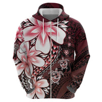 Polynesia Romantic Valentine Zip Hoodie Sea Turtle Couple With Red Gradient Plumeria