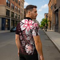 Polynesia Romantic Valentine Zipper Polo Shirt Sea Turtle Couple With Red Gradient Plumeria