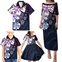 Polynesia Romantic Valentine Family Matching Puletasi and Hawaiian Shirt Sea Turtle Couple With Purple Gradient Plumeria LT05 - Polynesian Pride