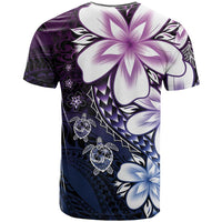Polynesia Romantic Valentine T Shirt Sea Turtle Couple With Purple Gradient Plumeria