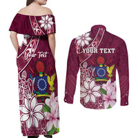 Personalised Cook Island Mangaia Gospel Day Couples Matching Off Shoulder Maxi Dress and Long Sleeve Button Shirt Floral Tribal Pattern LT05 - Polynesian Pride
