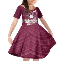 Personalised Cook Island Mangaia Gospel Day Family Matching Summer Maxi Dress and Hawaiian Shirt Floral Tribal Pattern LT05 Daughter's Dress Maroon - Polynesian Pride