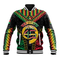 Vanuatu 46th Anniversary Independence Day Baseball Jacket Melanesian Warrior With Sand Drawing Pattern LT05 Unisex Black - Polynesian Pride