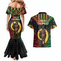 Vanuatu 45th Anniversary Independence Day Couples Matching Mermaid Dress and Hawaiian Shirt Melanesian Warrior With Sand Drawing Pattern LT05 - Polynesian Pride