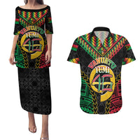 Vanuatu 45th Anniversary Independence Day Couples Matching Puletasi and Hawaiian Shirt Melanesian Warrior With Sand Drawing Pattern LT05