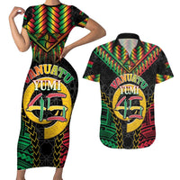 Vanuatu 45th Anniversary Independence Day Couples Matching Short Sleeve Bodycon Dress and Hawaiian Shirt Melanesian Warrior With Sand Drawing Pattern LT05