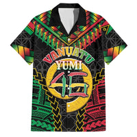 Vanuatu 45th Anniversary Independence Day Family Matching Off Shoulder Maxi Dress and Hawaiian Shirt Melanesian Warrior With Sand Drawing Pattern LT05 Dad's Shirt - Short Sleeve Black - Polynesian Pride