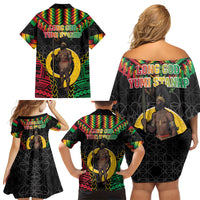 Vanuatu 45th Anniversary Independence Day Family Matching Off Shoulder Short Dress and Hawaiian Shirt Melanesian Warrior With Sand Drawing Pattern LT05 - Polynesian Pride